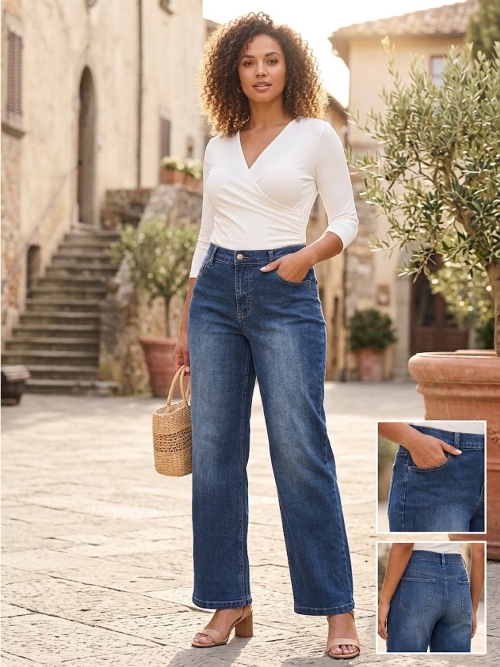 VENUS High Rise Wide Leg Jeans Medium Wash Stretch Size 14 Long (14L)